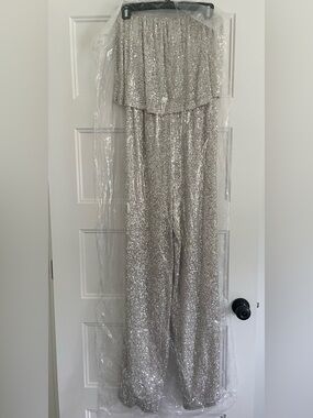 M - sequin silvery/beige - strapless pant jumpsuit